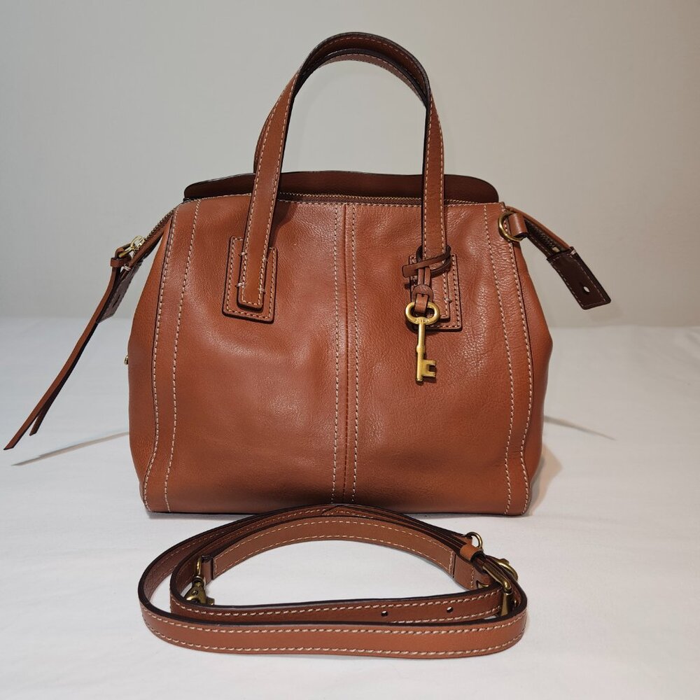 FOSSIL NWT Brown Leather Emma Crossbody/Satchel bag with Key Charm